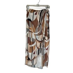 Abstract Layered Patterned Wrap Skirt, Mini Inside, Maxi Outside, Medium